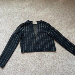 Nastygal Women's Spend the Night Long Sleeve Black Gold Mesh Top Size 4